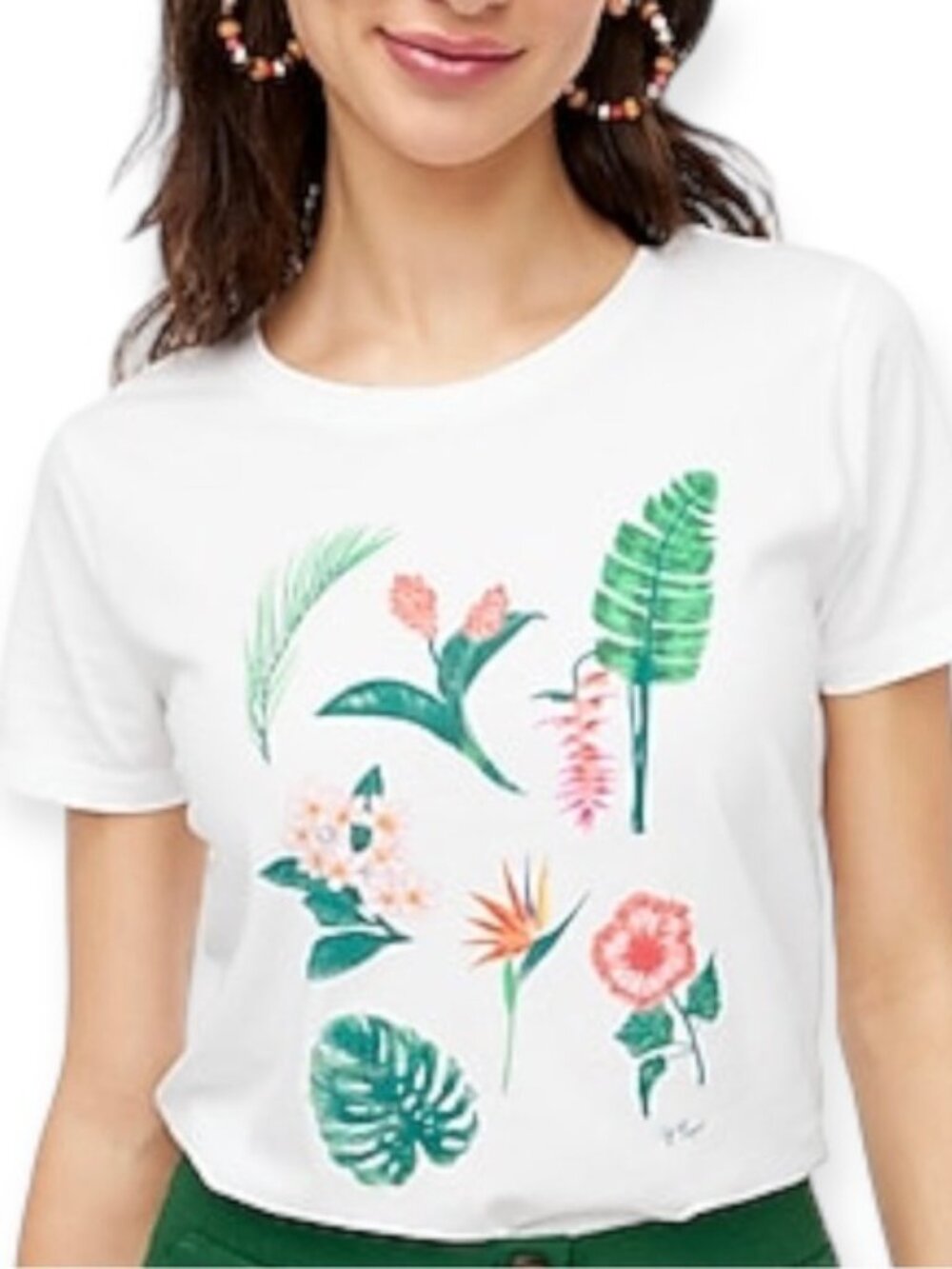 J. CREW Collector Tee Shirt Crew Neck T-shirt Size Medium Cotton Flowers Plants